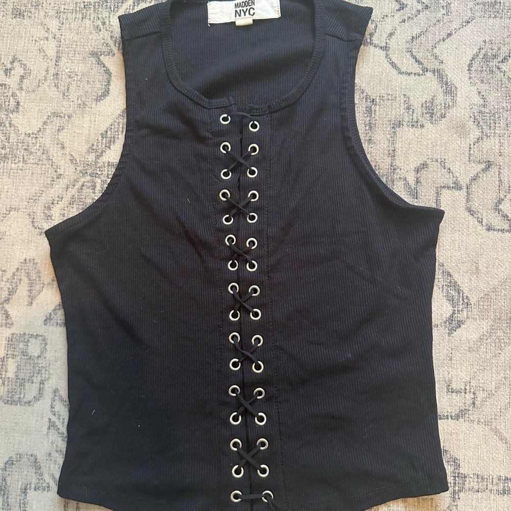 Black Lace-Up Tank Top